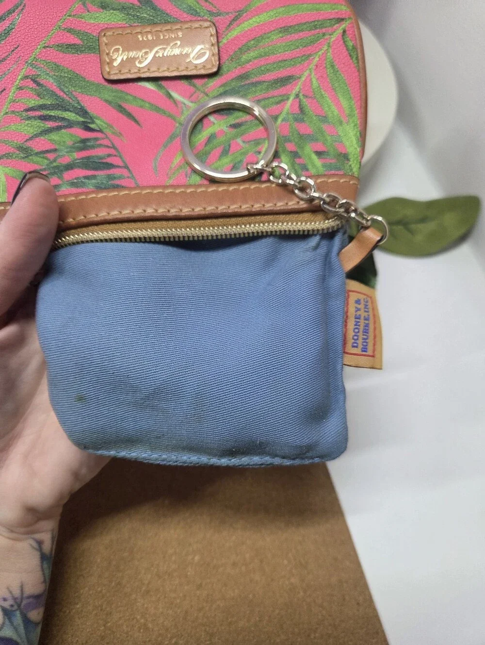 Dooney & Bourke Siesta Key Pink Tropical Palm Pouch Zip Wallet